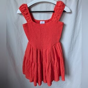 NWT Isabelle's Cabinet Smocked Tiered Mini Dress Cotton Gauze Ruched Red Orange